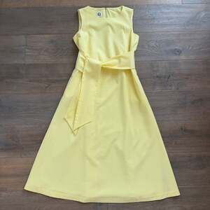 Anne Klein Women's Seersucker Yellow White Belted Midi Dress - Size Small